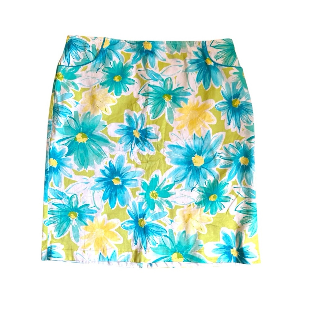 Vintage Pierre Cardin Blue White Floral Print Skirt Pockets Size 12P
